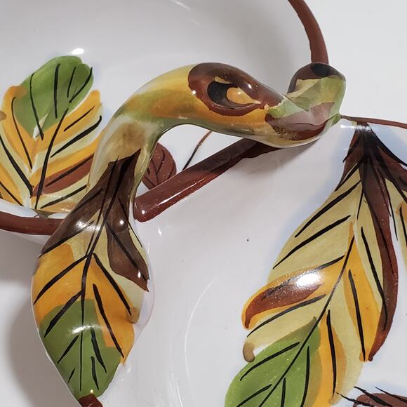 Painted Ceramic Double Serving Dish Divided Bowl Snacks Nuts Dips Italy - Picture 10 of 16